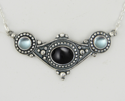 Sterling Silver Necklace With Onyx And Blue Topaz